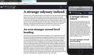 Here the main heading is two times the body copy on small screen, but 3 times the body copy on larger ones 