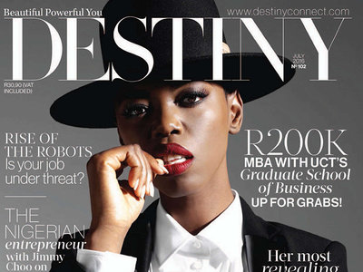 Crop of Destiny Magazine cover showing different font weights and styles