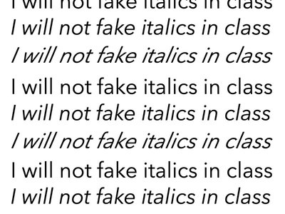 Italics set 3 ways, 2 of them displaying incorrectly