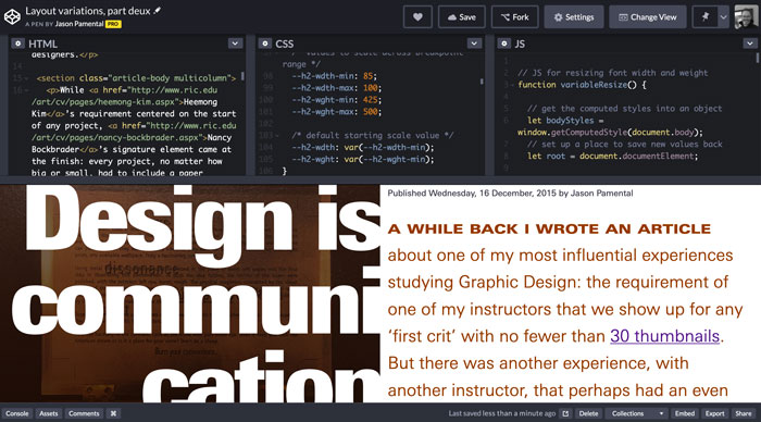 New layout in CodePen