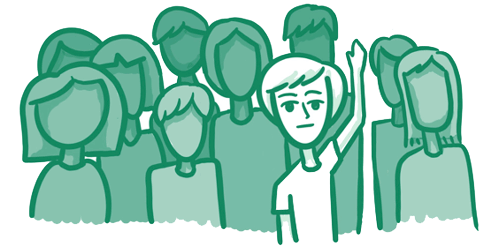 Illustration of several people with one standing out