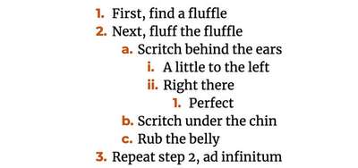 A nested ordered list with contrasting color for the list indicators