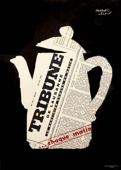 Leupin's poster of a coffee pot filled with The Tribune front page