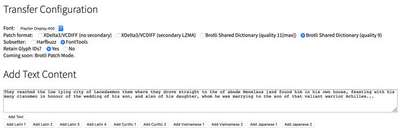 Interface showing how to add more text to include in the downloaded partial fonts