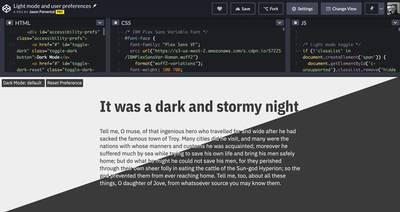 A light mode demo in the CodePen interface