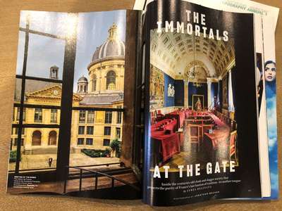 Article title page from a magazine spread with the title overlaid on the image at the top of the page