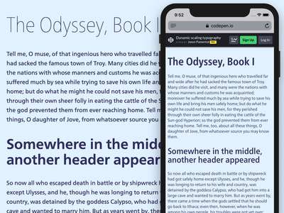 Showing typography scaling between small and large screens