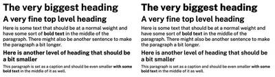 A comparison of two passages of text showcasing shifts in weight between the two