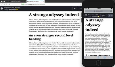 Example of a headline on desktop looking ungainly on a phone at the same size