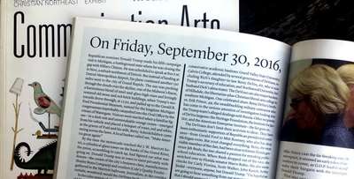 CommArts with a two-column layout split by a heavy vertical rule