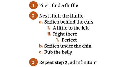 An even fancier nested ordered list with circles around the numbers and contrasting color for the nested list indicators