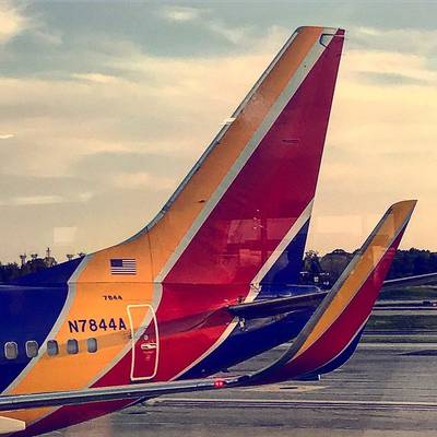 Image of the tail section of a Southwest Airlines jet