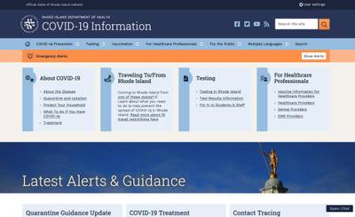 Home page of the new COVID.ri.gov site
