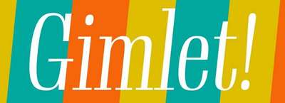 Example of Gimlet italic over blocks of color