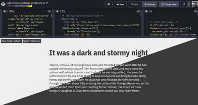 A light mode demo in the CodePen interface