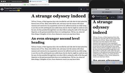 Example of a headline on desktop looking ungainly on a phone at the same size