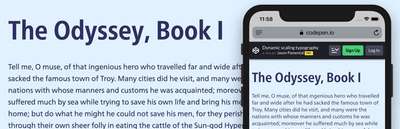 Example of static typography on small and large screens