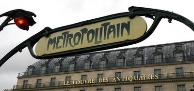 An image a classic Art Nouveau-style Metropolitain entry sign in Paris