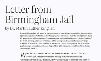 Screenshot MLK's Letter from Birmingham Jail