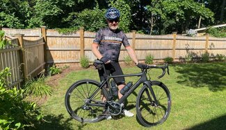 Me and the bike, ready for a long ride on a very hot day