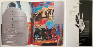 Images of layouts designed by Vaughan Oliver and Jennifer Morla