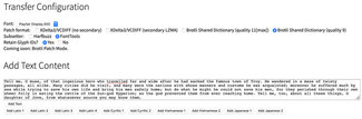 User interface for setting configuration and adding sample text content