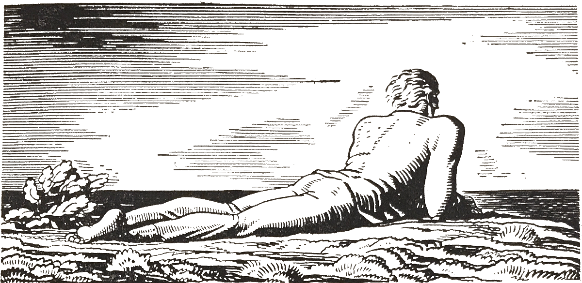 Lone figure lying down, looking at the sea